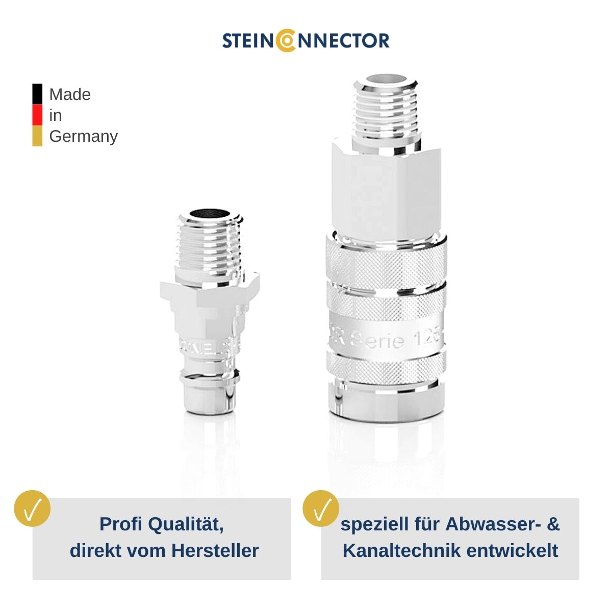 Steinconnector Profi Druckluft-, Sicherheits-, Schnell- und Luftkupplungen für die Kanal- und Abwassertechnik - Erstklassige Fittings in Industrie Qualität - Kaufen Sie direkt beim deutschen Hersteller